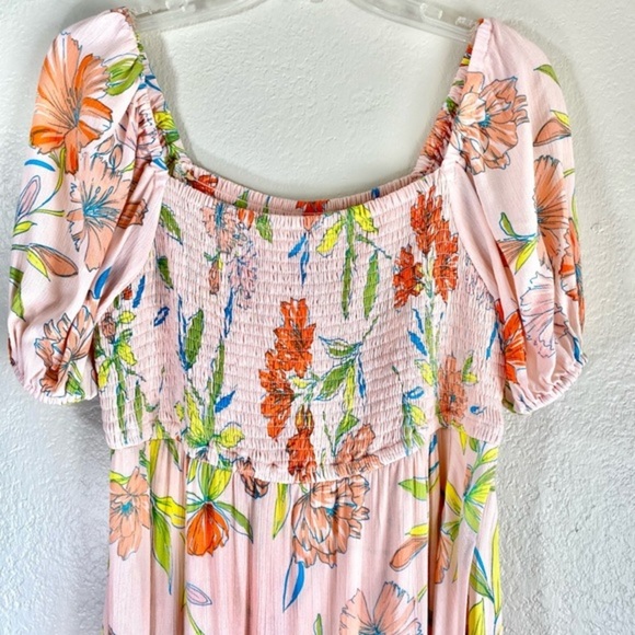 Smocked Maxi Dress Off The Shoulder Floral Pattern Print Boho - Picture 7 of 11